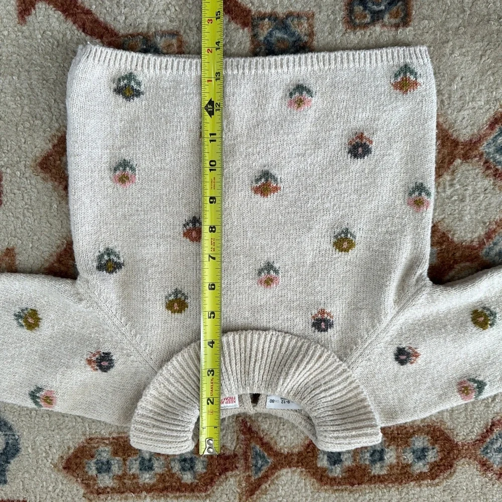 Zara Knit Sweater Baby Girl 9-12 Months Beige Floral Peter Pan Collar Ruffle